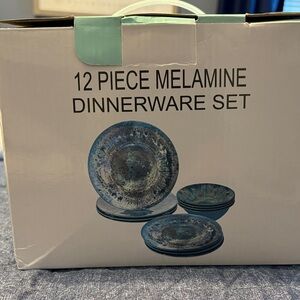 Blue Melamine Dinnerware Set - 12 Piece NWOT